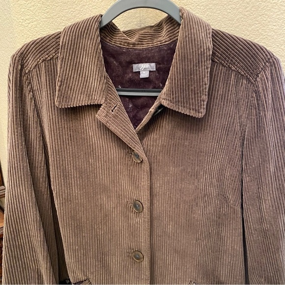 J. JILL Women Taupe Neutral Corduroy Velvet Cuffs Button Pleated Jacket- Medium - Picture 2 of 9